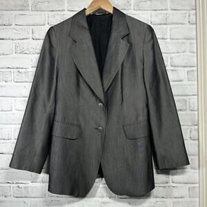 Vtg Nygard Metallic Silver Blazer Suit Jacket Metal Buttons Silk Blend Womens 6